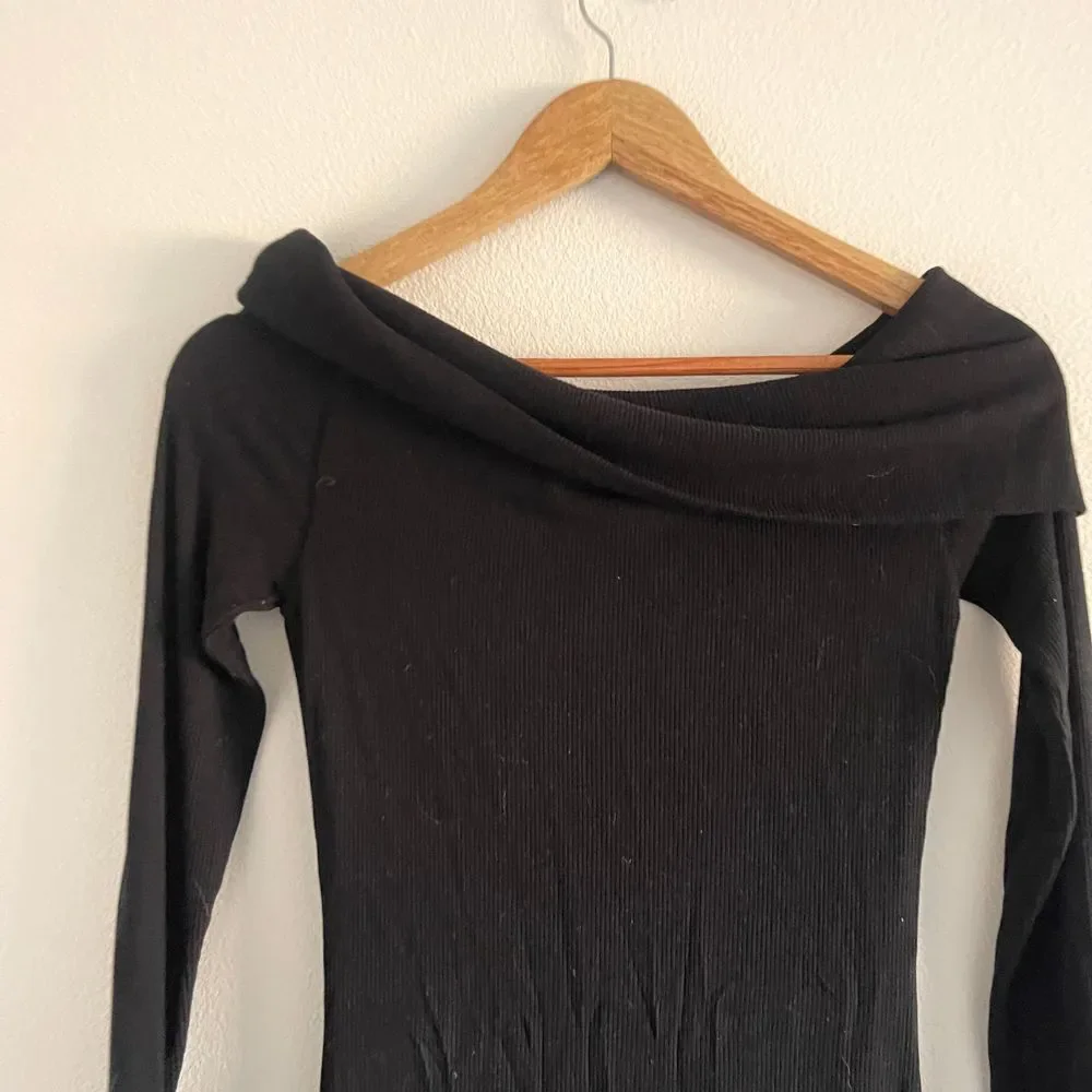GBTSO Off-Shoulder Ribbed Stretch‎ Knit Midi Dress Womens Size XS